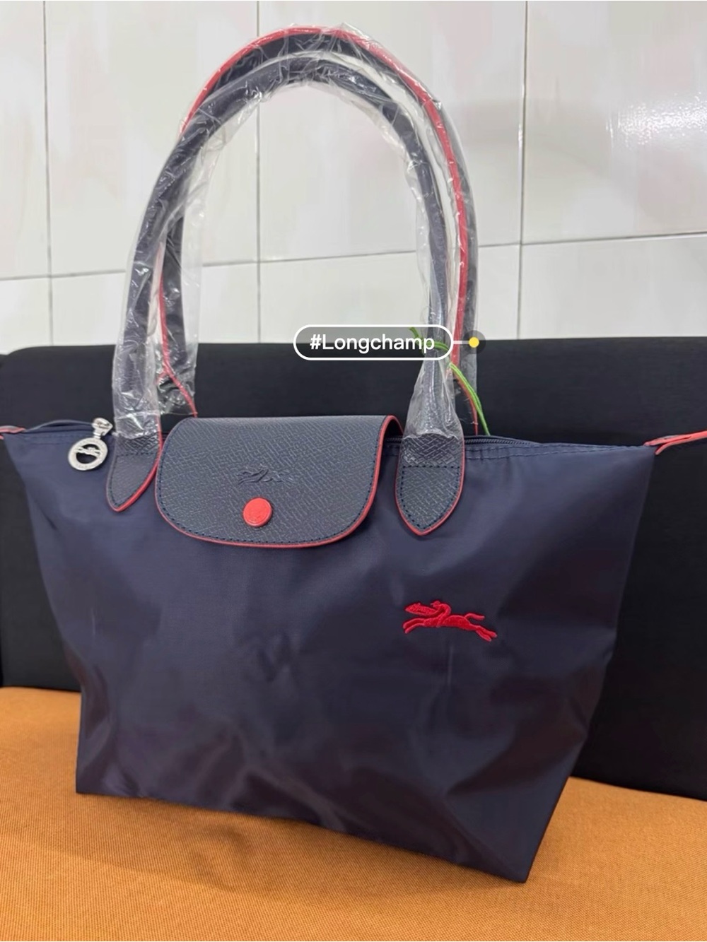 Longchamp Navy Tote with Red Trim and Accents - Picture 4 of 8